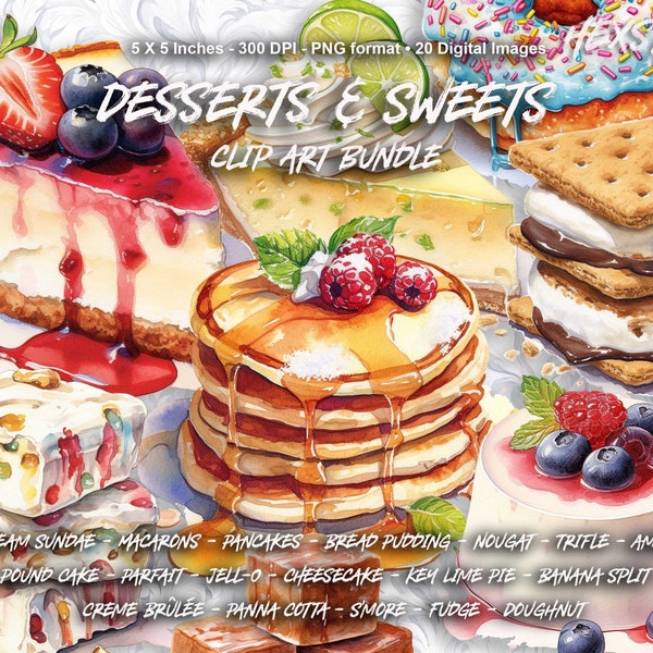 Watercolor Desserts Clipart Digital Cake Art Download for Commercial use