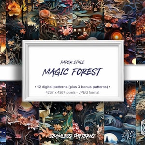 Magical Forest Seamless Pattern, Magic Forest Digital Paper Style Scrapbook Paper, Paper Patterns, Téléchargement instantané pour un usage commercial