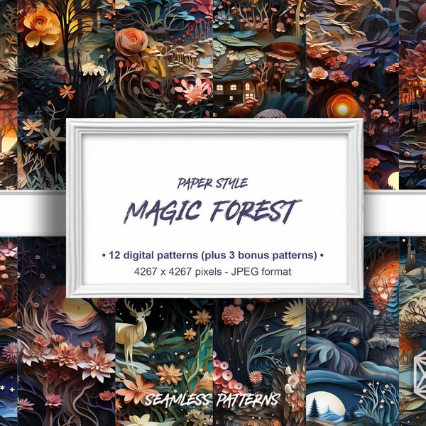 Magical Forest Seamless Pattern, Magic Forest Digital Paper Style Scrapbook Paper, Paper Patterns, Instant download for commercial use