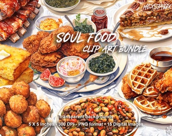 Soul Food Clipart, aquarel voedsel illustraties, voedsel PNG, aquarel voedsel, aquarel clipart, voedsel PNG, digitale download voor commercieel gebruik