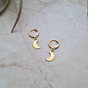 14k Gold Plated Moon Charm Huggie Hoop Earrings