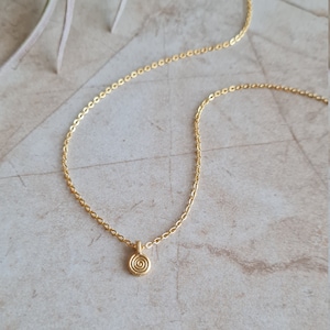 14k gold plated tiny spiral charm chain necklace | handmade minimalist dainty pendant jewelry