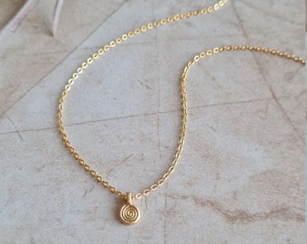 14k gold plated tiny spiral charm chain necklace | handmade minimalist dainty pendant jewelry