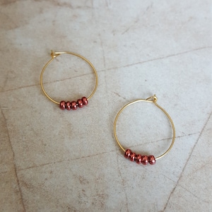 pair of copper beaded 14k gold plated hoop earrings | minimalist dainty earrings