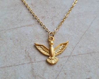 phoenix bird charm on 14k gold plated chain necklace | handmade dainty pendant jewelry