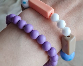 Zachte paarse stretcharmband met kralen, elastische sieraden met kralen, minimaal bohocadeau
