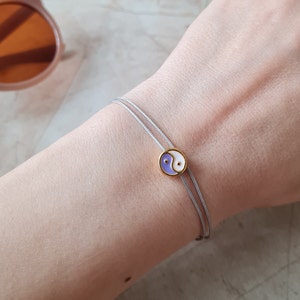 enamel yin yang charm tai chi bracelet | handmade minimalist 14k gold plated dainty balance bracelet