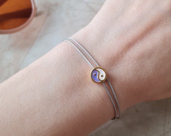 emaille yin yang bedel tai chi-armband | handgemaakte minimalistische 14k vergulde sierlijke balansarmband