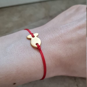 14k gold plated fish charm jewelry | handmade dainty red cord bracelet