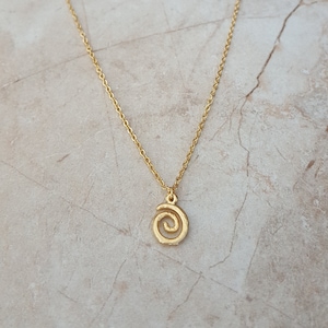 14k gold plated spiral charm chain necklace | handmade minimalist dainty pendant jewelry