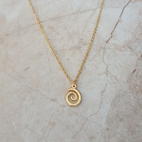 14k gold plated spiral charm chain necklace | handmade minimalist dainty pendant jewelry