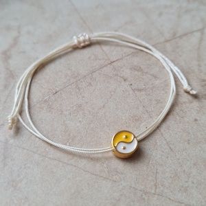 enamel yin yang charm tai chi bracelet | handmade minimalist 14k gold plated dainty balance bracelet