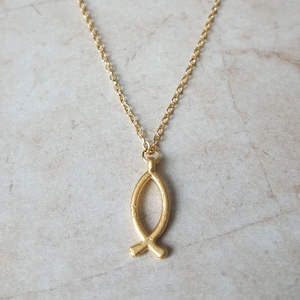 ichthys fish charm on 14k gold plated chain necklace | handmade dainty pendant jewelry