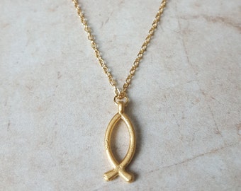 ichthys fish charm on 14k gold plated chain necklace | handmade dainty pendant jewelry