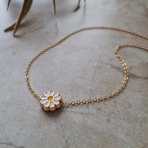 daisy enamel pendant necklace, 14k gold plated chain necklace | handmade dainty spring charm necklace gift