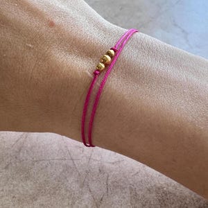 pink cord bracelet with 14k gold plated beads | handmade minimalist dainty jewelry