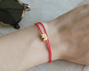 14k gold plated elephant charm bracelet | handmade minimalist dainty red cord bracelet