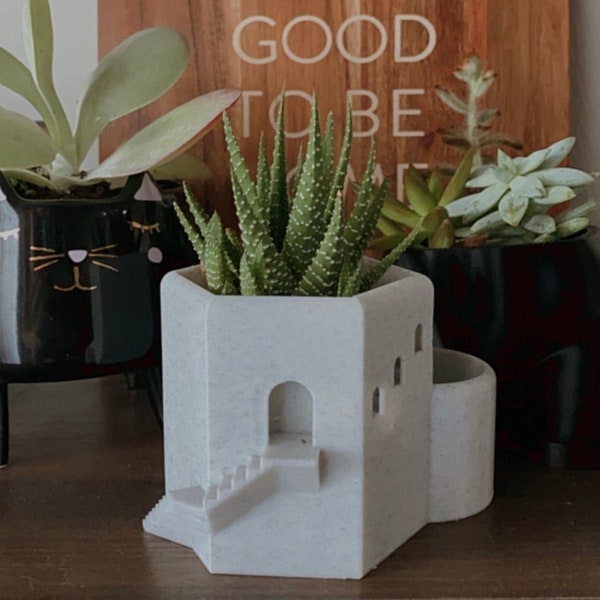 Mini Santorini Succulent Planter | Sustainable 3D Printed PLA | Decorative Planter | Succulent Planter | Tower Greece Planter