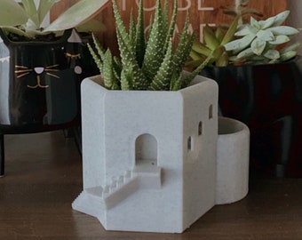 Mini Santorini Succulent Planter | Sustainable 3D Printed PLA | Decorative Planter | Succulent Planter | Tower Greece Planter