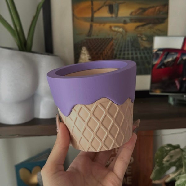 5 inch Waffle Cone Planter | Ice Cream Cone Flower Pot | Modern Planters | 3D Printed Planters | Modern Home Decor