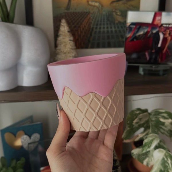 4 inch Waffle Cone Planter | Ice Cream Cone Flower Pot | Modern Planters | 3D Printed Planters | Modern Home Decor