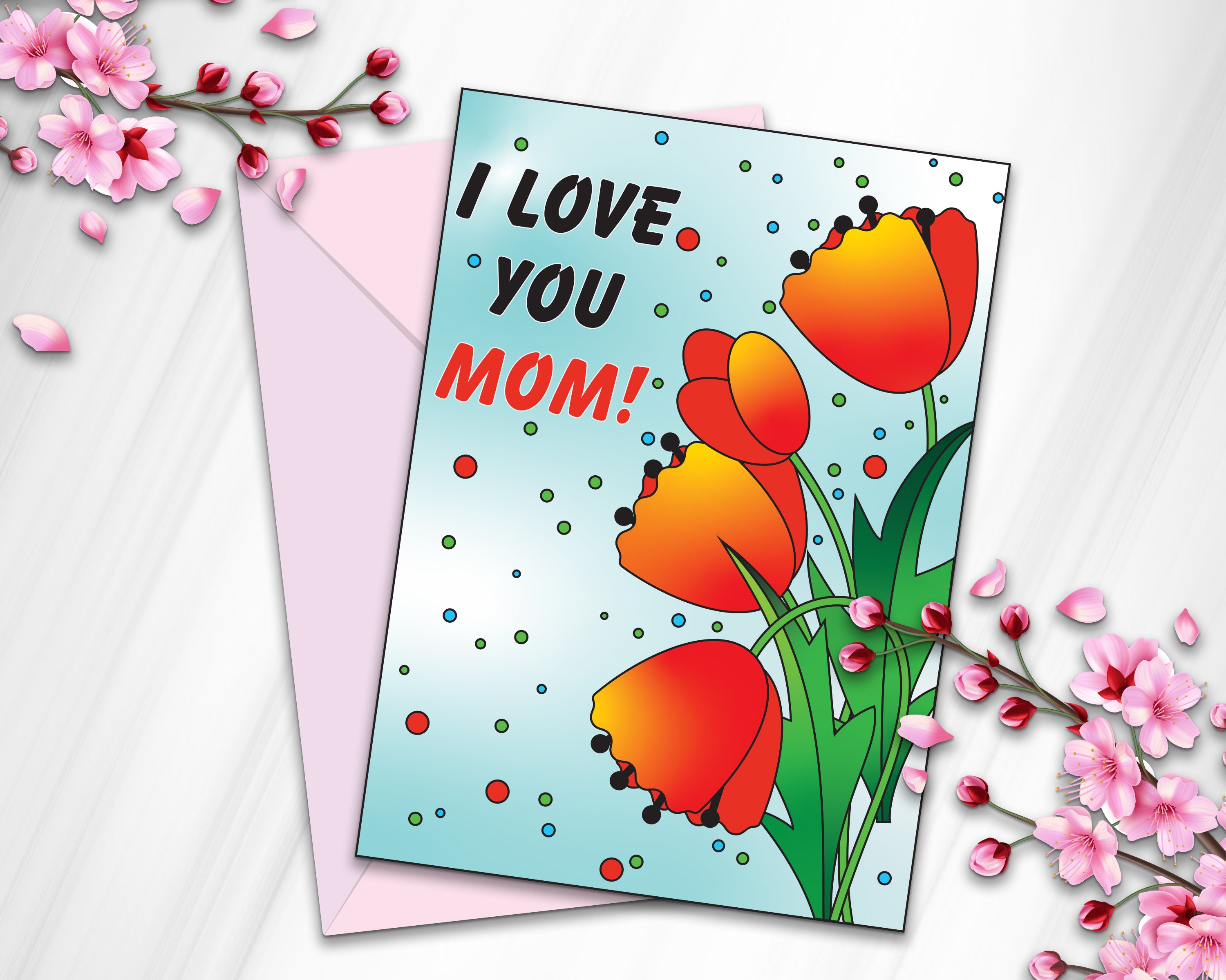 Mothers Day Coloring Card Mother's Day Card Template - Etsy