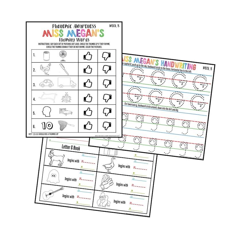 Puede incluir: Una hoja de trabajo imprimible para que los ni&ntilde;os practiquen las rimas. La hoja de trabajo presenta seis conjuntos de im&aacute;genes, cada uno con un icono de pulgar hacia arriba o hacia abajo para indicar si las palabras riman. La hoja de trabajo tambi&eacute;n incluye una clave para ayudar a los ni&ntilde;os a comprender las instrucciones.