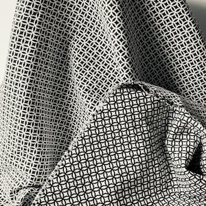 Bottom Weight Woven Reversible Polyester Stretch Suiting Fabric - Sold by the Half Yard - 57&quot; wide - Black and Cream Geometric Print