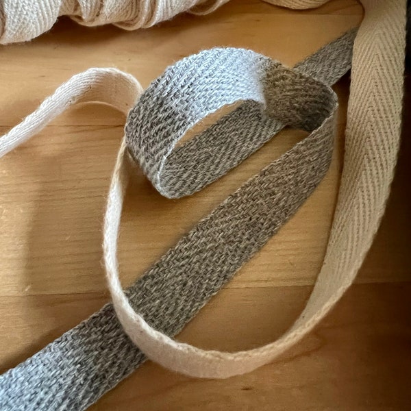 Cotton Herringbone Twill Tape - 1/2" in Natural Beige or Light Gray By the Yard