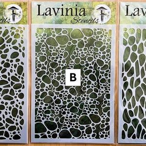 Pochoirs Lavinia 5,75 x 8,25 po. - occasion - inutilisés - pour l'art, l'artisanat, les techniques mixtes, le scrapbooking, la journalisation ou la fabrication de cartes - vendus séparément