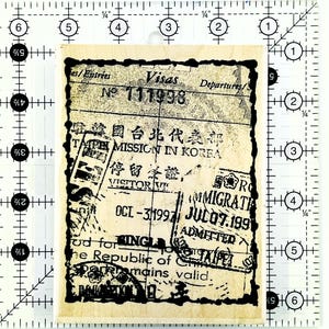 Impression Obsession L4237 Carimbo de borracha usado "Visa Background" desgastado, montado em madeira, 5,25" x 4", arte, artesanato, mídia mista ou criação de cartões