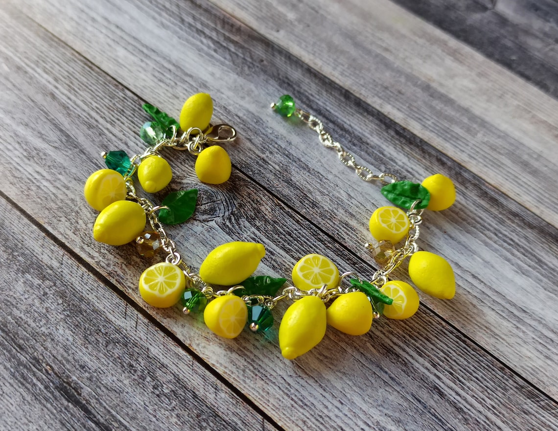 Lemon bracelet Citrus fruit jewelry Summer jewelry Polymer Etsy
