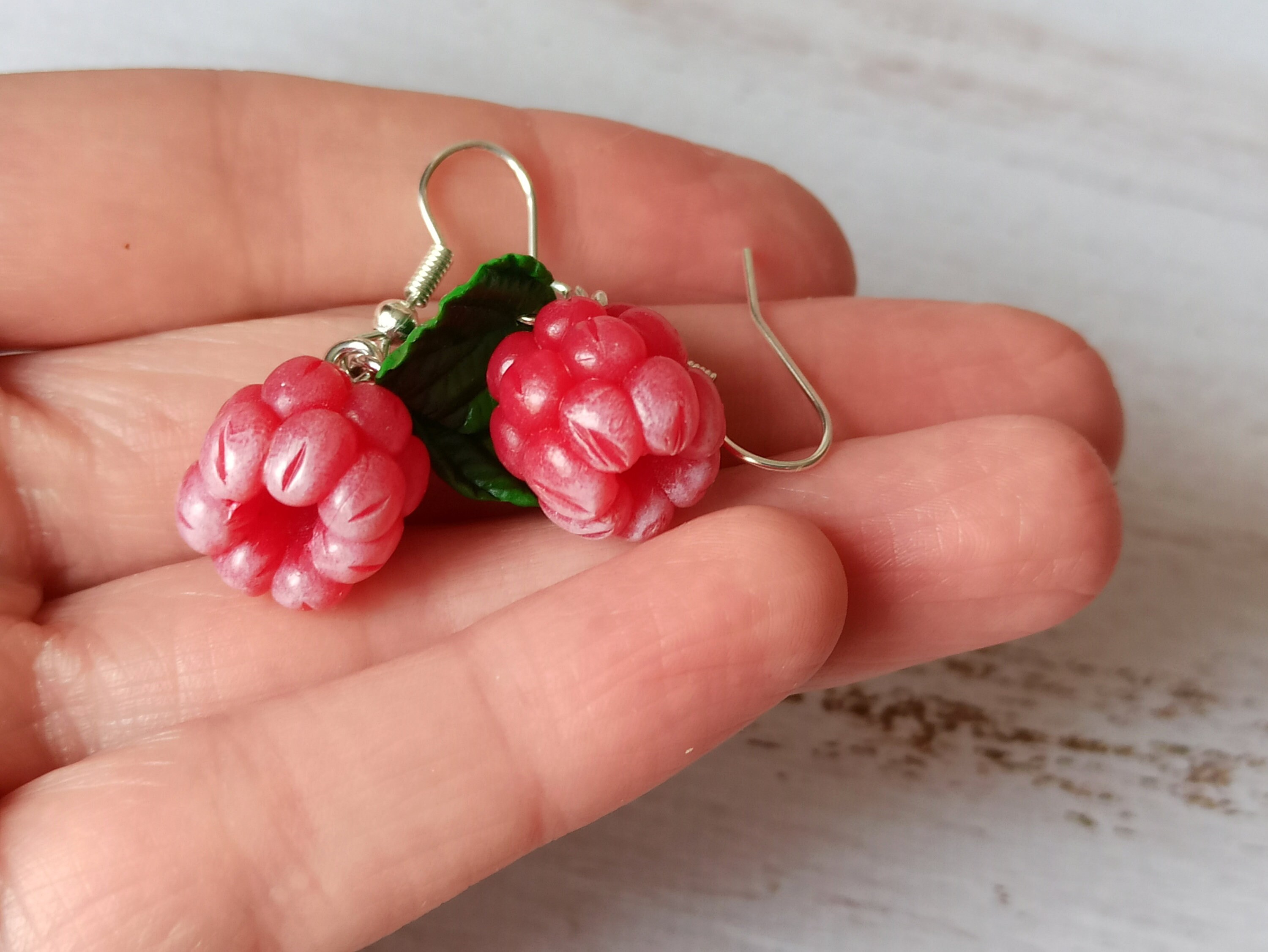 Raspberry earrings Fruit earrings Berry jewelry Red berry Etsy