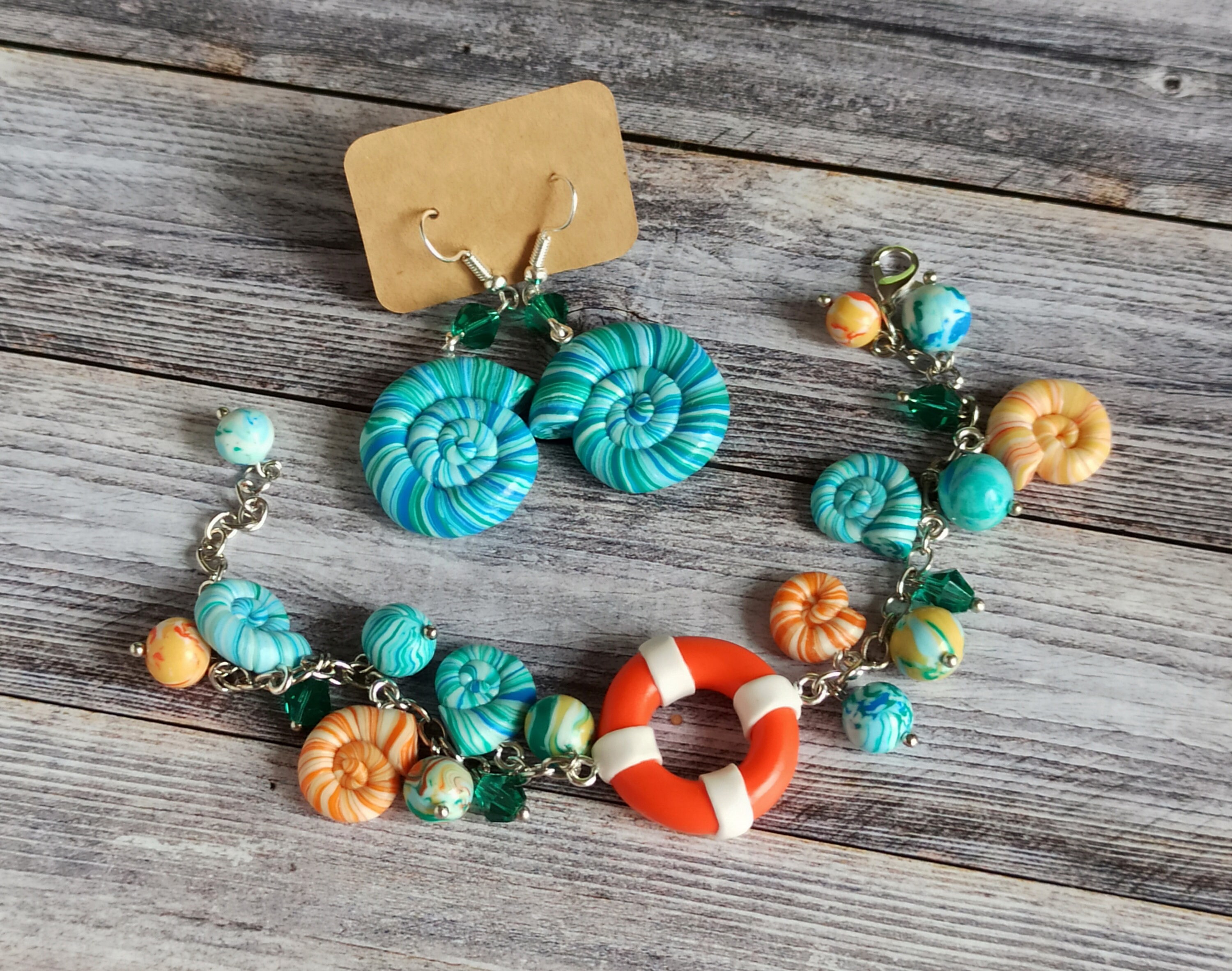 Sea themed jewelry set Seashell earrings Ocean bracelet Etsy