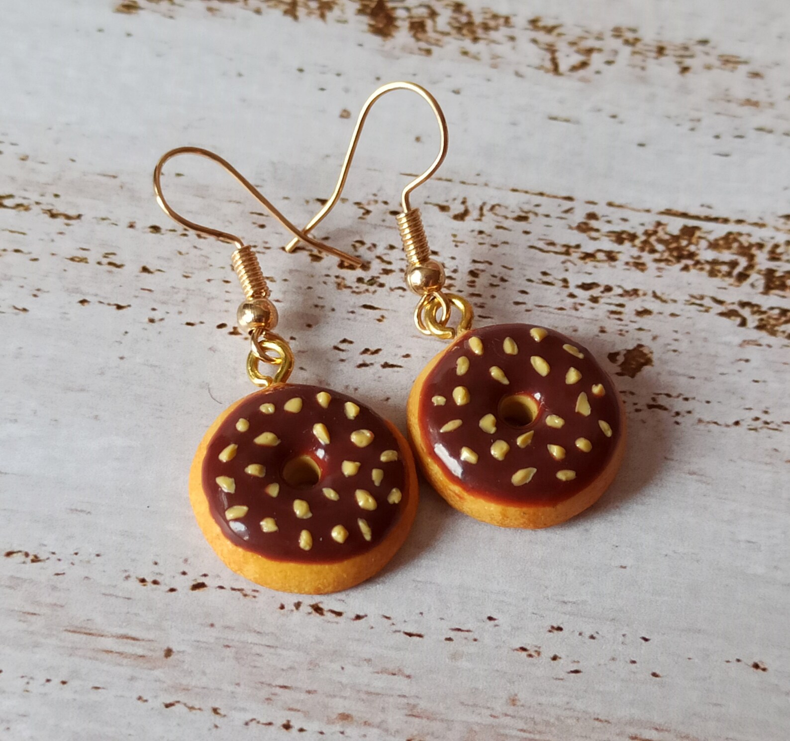 Donut earrings Doughnut dangle earrings Pink chocolate Etsy