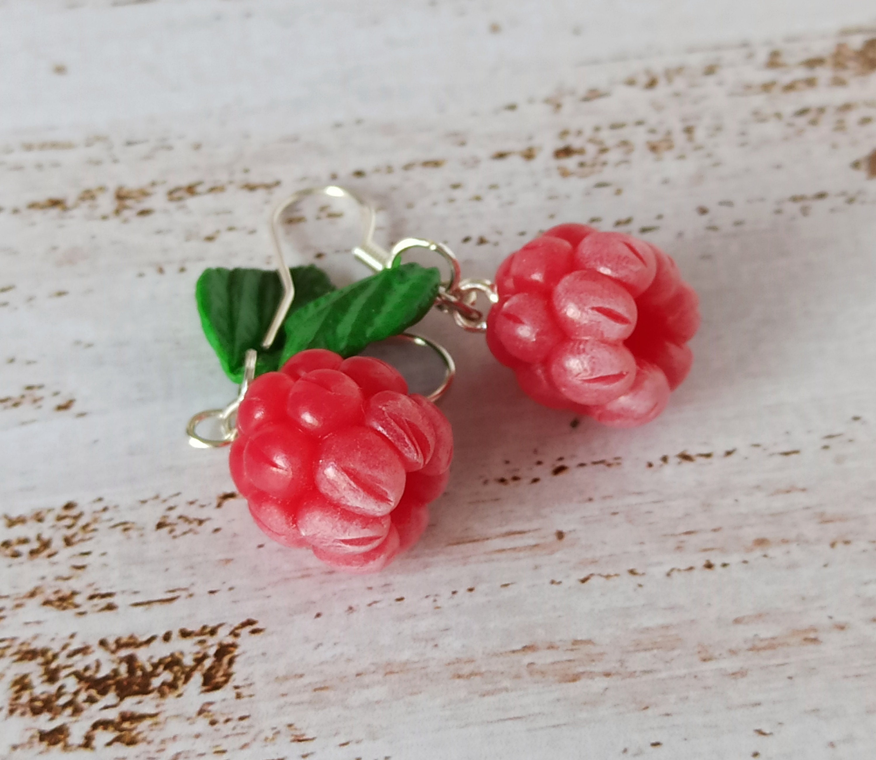 Raspberry earrings Fruit earrings Berry jewelry Red berry Etsy