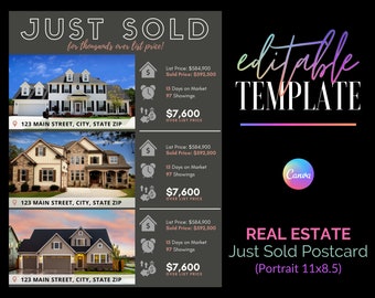 Just Sold Real Estate Postcard Canva Template for REALTORS and Transaction Coordinators