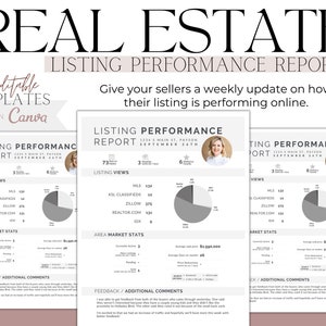 Real Estate Listing Weekly Update Realtor Marketing Views Social Audit Performance Report Real Estate Canva Template Seller Showing Feedback