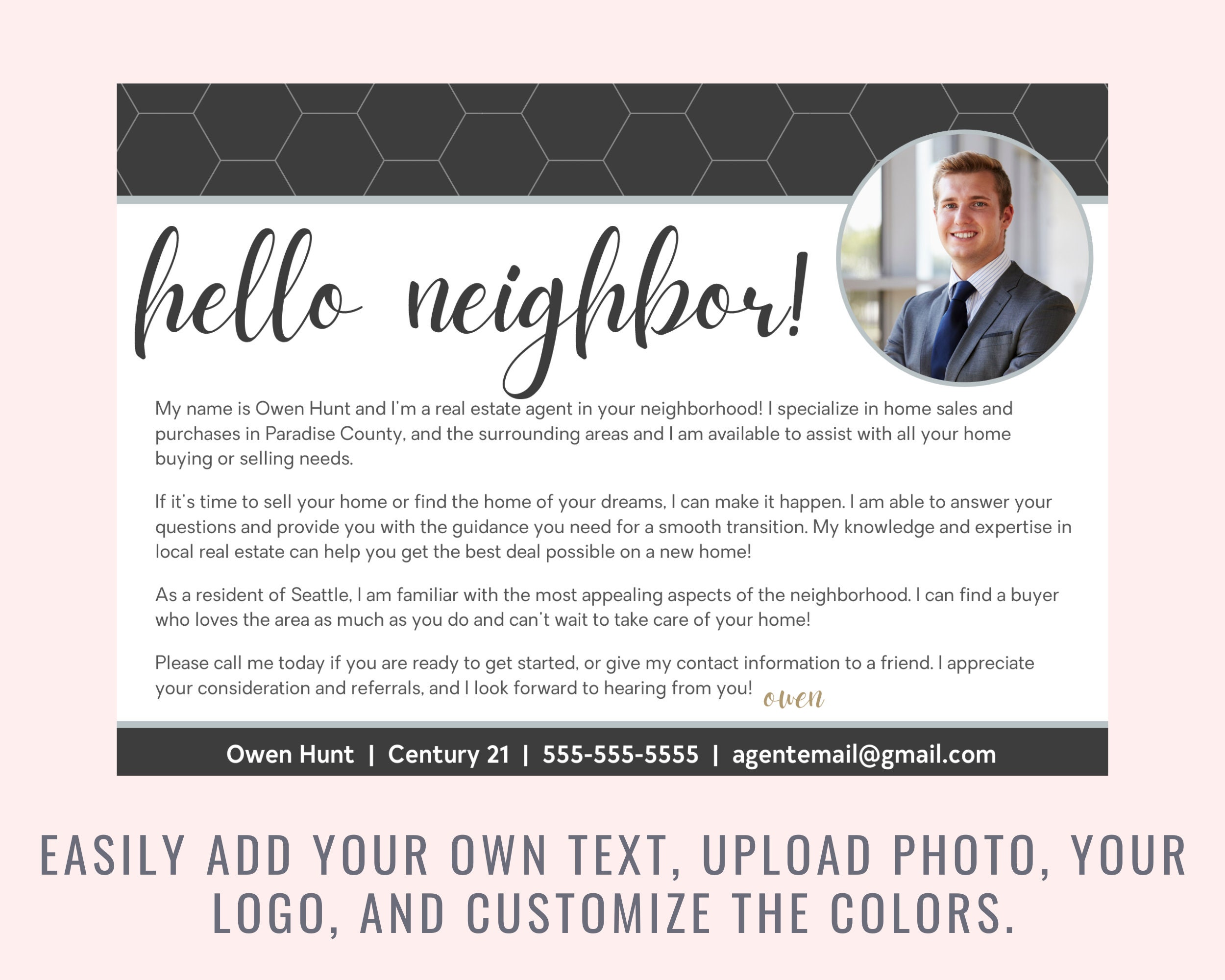 Real Estate Hello Neighbor New Agent Postcard Template Etsy