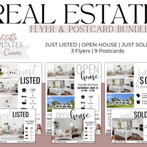 Just Listed Flyer Just Sold Real Estate Postcard Canva Template Bundle Realtor Marketing Transaction Coordinator Social Media Marketing