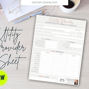 Utility Providers List Template | Editable Canva PDF for Realtors, Home Buyer Welcome Packet, Real Estate Closing Document, Buyer Guide