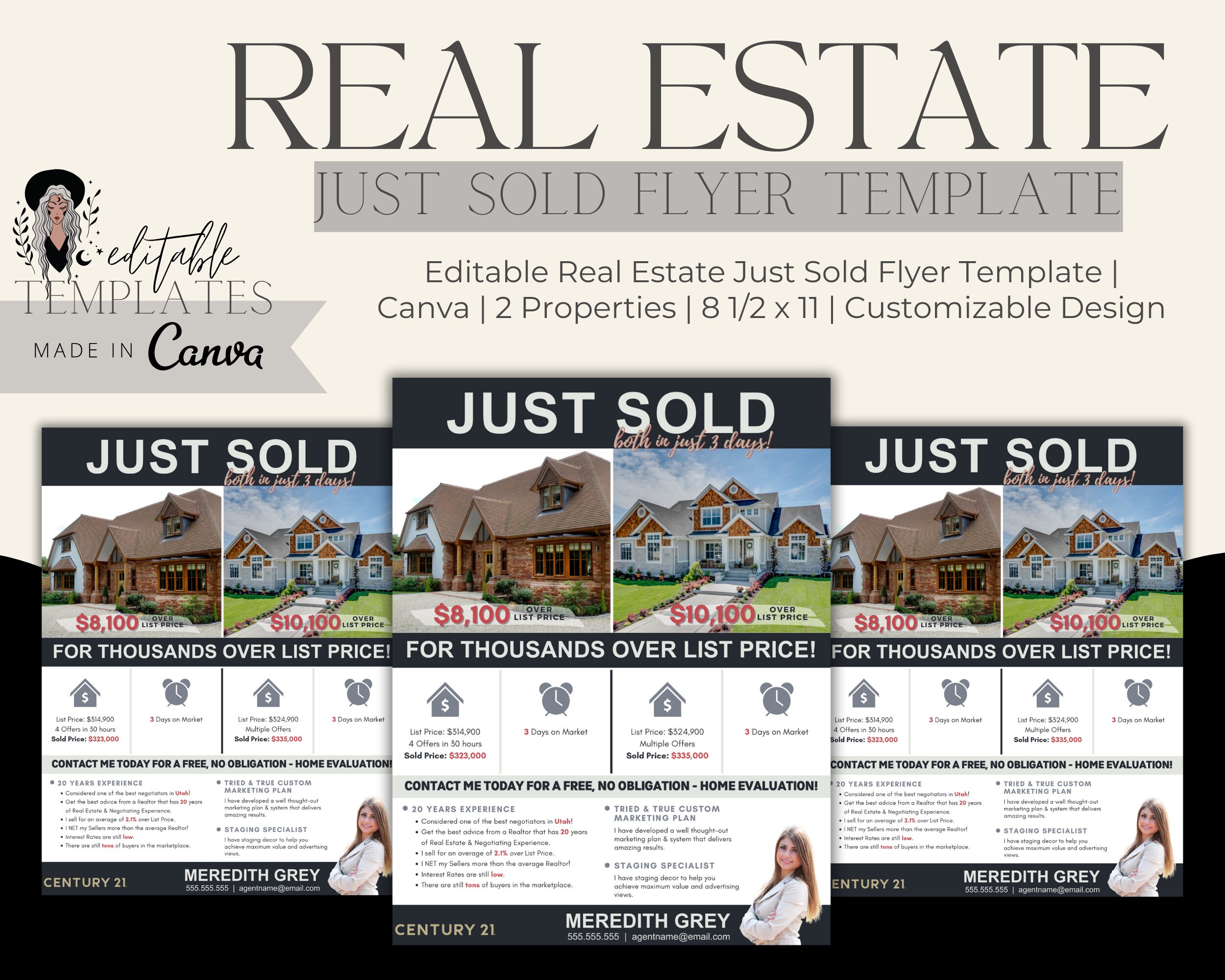 Editable Real Estate Just Sold Flyer Template Canva 2 Etsy