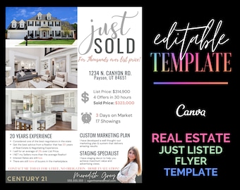 Just Sold Real Estate Flyer – Editable Canva Template for Realtors