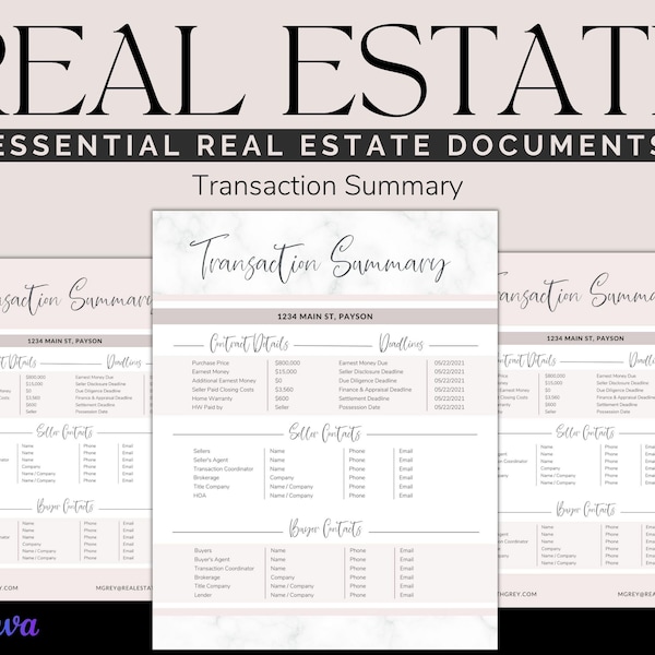 Real Estate Transaction Tracker Etsy