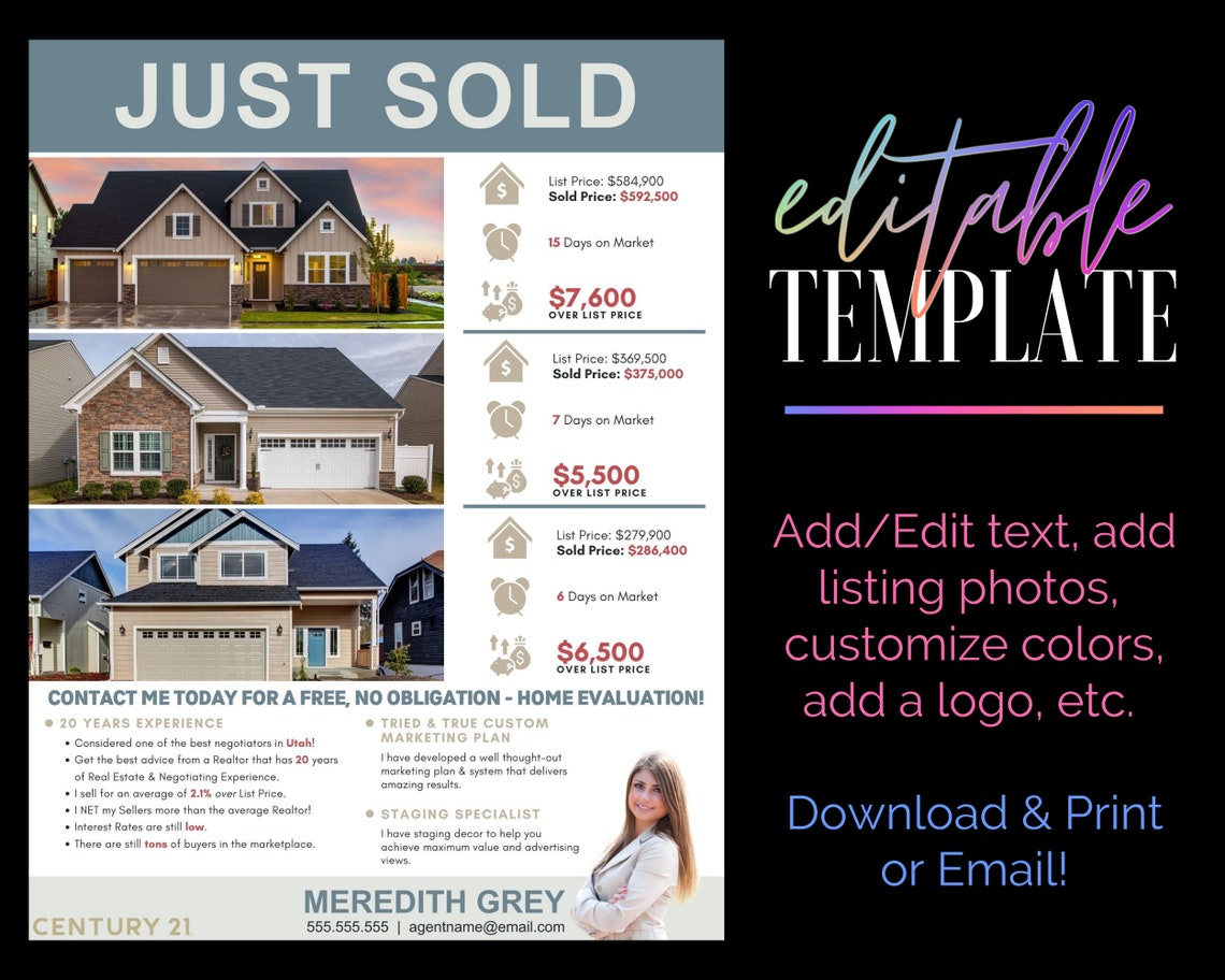 Just Sold Flyer Template Etsy