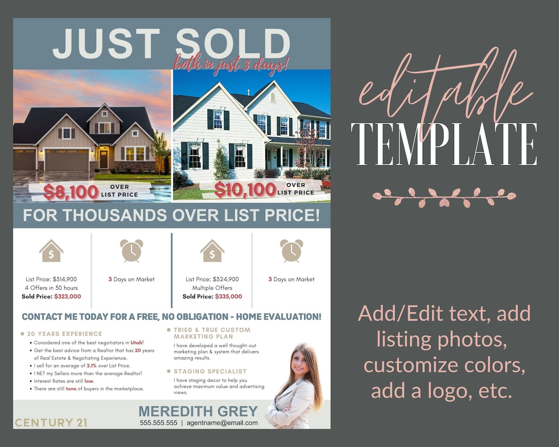 Just Sold Real Estate Flyer Bundle Canva Template REALTOR Marketing