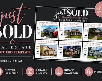 Just Sold Real Estate Postcard Canva Template for Realtors and Transaction Coordinators