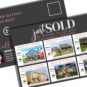 Just Sold Real Estate Postcard Canva Editable Template Realtor Farming Just Sold Mailer Real Estate Agent Marketing Postcard