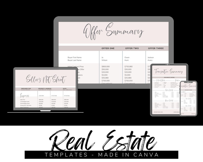 Real Estate Net Sheet and Offer Summary and Transaction Summary for