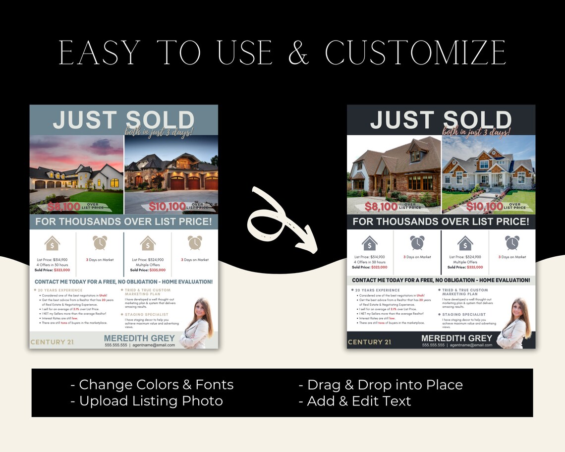 Editable Real Estate Just Sold Flyer Template Canva 2 Etsy